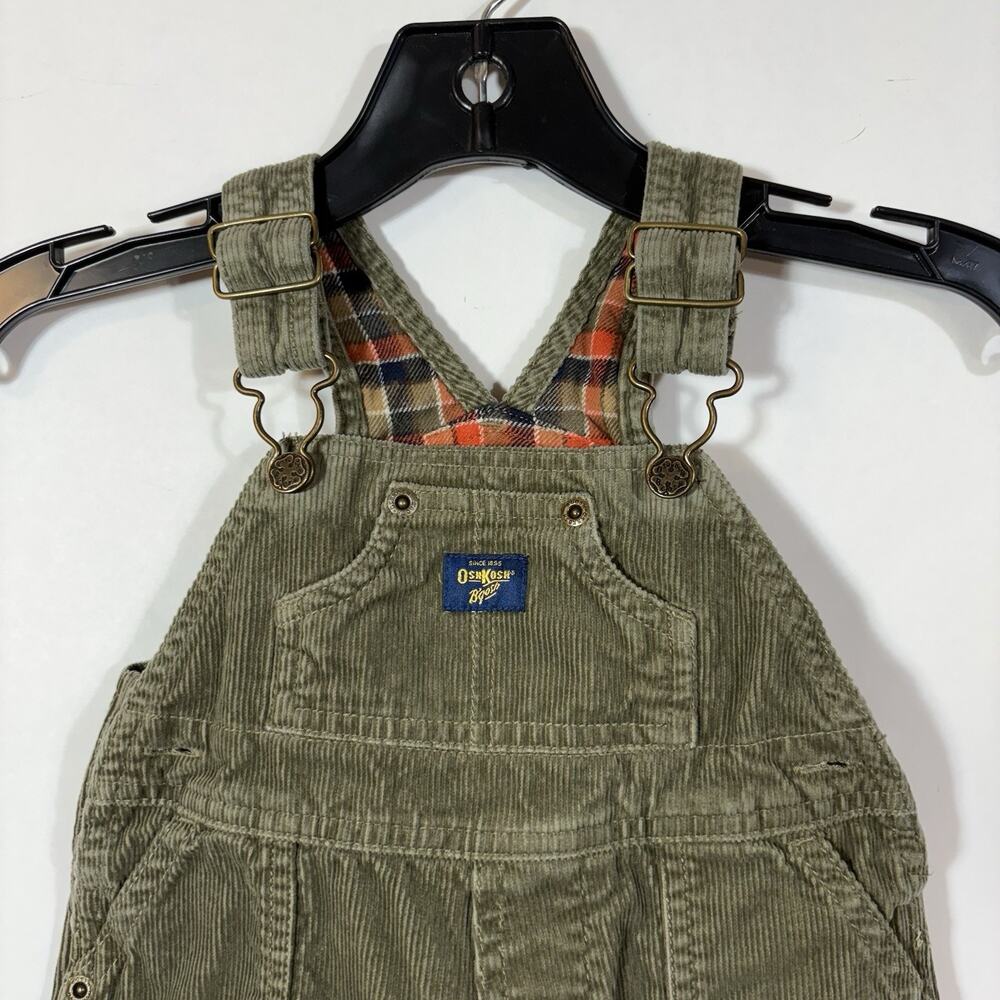 OshKosh B'Gosh Olive Green Corduroy Bib Overalls Size 3-6 M Cotton Vestbak - Picture 2 of 14
